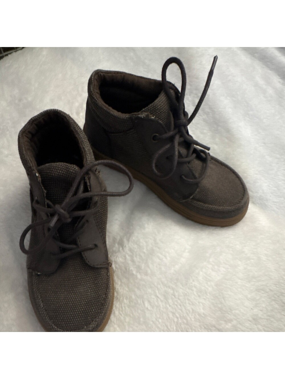 PLACE Boys Brown Canvas Ankle Bootie Lace Up Round Toe Size 11